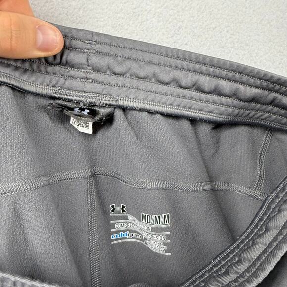 Under Armour Compression Pants Men's Medium Gray Coldgear Running Workout Logo - Picture 8 of 9